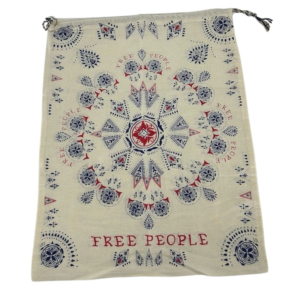 Free People Cream Boho Mandala Print Cotton Drawstring Dust Bag Large 16x21